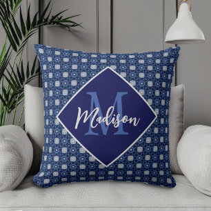 Elegant-blau-grau anfänglich mit Monogramm Kissen
