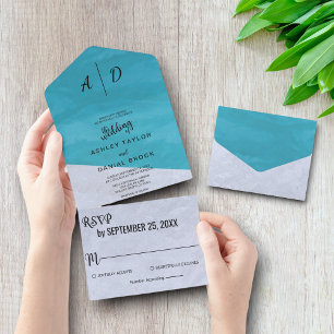 Elegant blau graue rustikale All in One Wedding Ei All In One Einladung