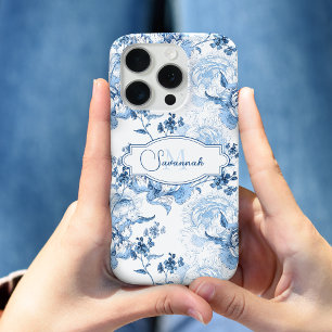 Elegant Blau Gravierte Blumige Name/Monogramm Case-Mate iPhone Hülle