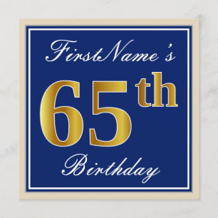 Elegant, blau, Imitat-Gold65. Geburtstag + Name Einladung