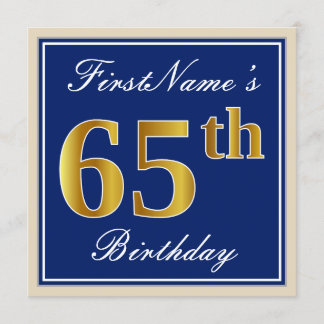 Elegant, blau, Imitat-Gold65. Geburtstag + Name Einladung