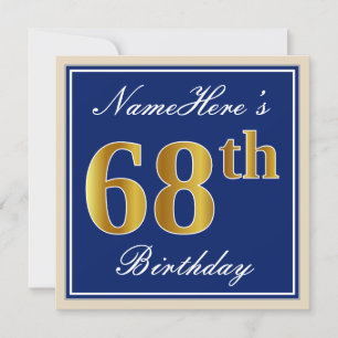 Elegant, blau, Imitat-Gold68. Geburtstag + Name Einladung
