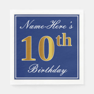 Elegant Blau, Imitate Gold 10. Geburtstag; Individ Serviette