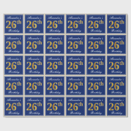 Elegant, blau, Imitate Gold 26. Geburtstag + Name Geschenkpapier