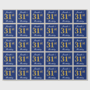 Elegant, blau, Imitate Gold 31. Geburtstag + Name Geschenkpapier
