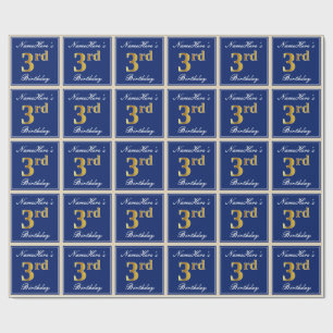 Elegant, blau, Imitate Gold 3. Geburtstag; Individ Geschenkpapier
