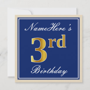 Elegant, Blau, Imitate Gold 3. Geburtstag Individu Einladung