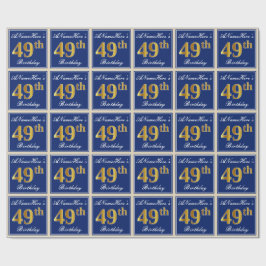 Elegant, blau, Imitate Gold 49. Geburtstag + Name Geschenkpapier
