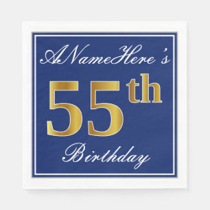 Elegant Blau, Imitate Gold 55. Geburtstag; Individ Serviette