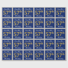 Elegant, blau, Imitate Gold 57. Geburtstag + Name Geschenkpapier