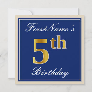 Elegant, blau, Imitate Gold 5. Geburtstag; Individ Einladung