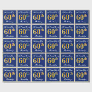 Elegant, blau, Imitate Gold 60. Geburtstag + Name Geschenkpapier