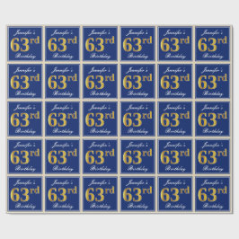 Elegant, blau, Imitate Gold 63. Geburtstag + Name Geschenkpapier