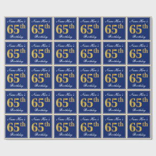 Elegant, blau, Imitate Gold 65. Geburtstag + Name Geschenkpapier
