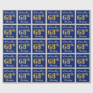 Elegant, blau, Imitate Gold 68. Geburtstag + Name Geschenkpapier