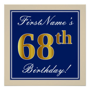 Elegant, blau, Imitate Gold 68. Geburtstag + Name Poster