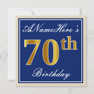 Elegant, blau, Imitate Gold 70. Geburtstag + Name Einladung