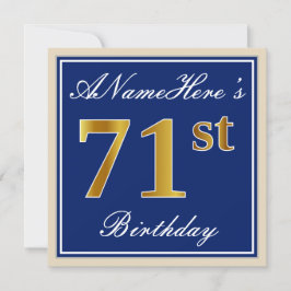 Elegant, blau, Imitate Gold 71. Geburtstag + Name Einladung