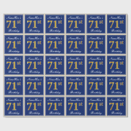 Elegant, blau, Imitate Gold 71. Geburtstag + Name Geschenkpapier