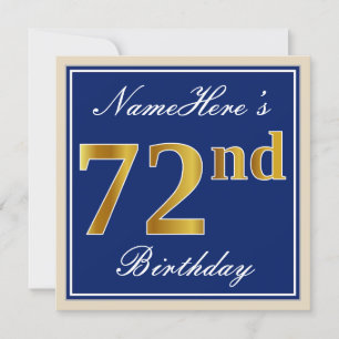 Elegant, blau, Imitate Gold 72. Geburtstag + Name Einladung