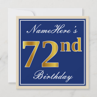 Elegant, blau, Imitate Gold 72. Geburtstag + Name Einladung