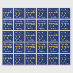 Elegant, blau, Imitate Gold 77. Geburtstag + Name Geschenkpapier