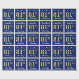 Elegant, blau, Imitate Gold 81. Geburtstag + Name Geschenkpapier