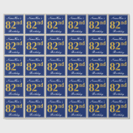Elegant, blau, Imitate Gold 82. Geburtstag + Name Geschenkpapier