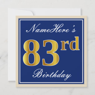 Elegant, Blau, Imitate Gold 83. Geburtstag + Name Einladung