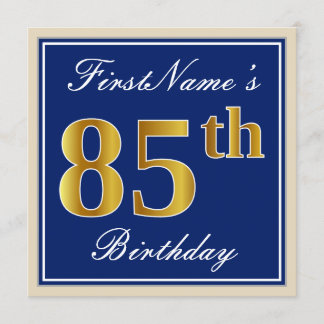 Elegant, blau, Imitate Gold 85. Geburtstag + Name Einladung