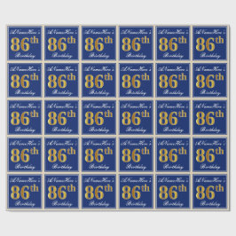 Elegant, blau, Imitate Gold 86. Geburtstag + Name Geschenkpapier
