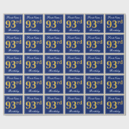 Elegant, blau, Imitate Gold 93. Geburtstag + Name Geschenkpapier