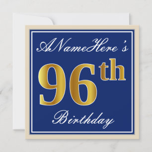 Elegant, blau, Imitate Gold 96. Geburtstag + Name Einladung
