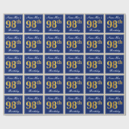 Elegant, blau, Imitate Gold 98. Geburtstag + Name Geschenkpapier