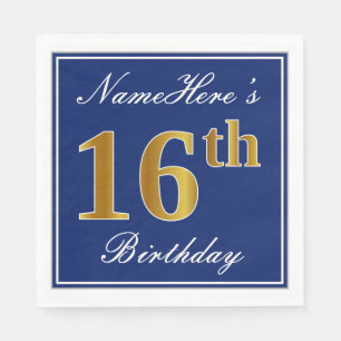 Elegant Blau, Imitats Gold 16. Geburtstag; Individ Serviette