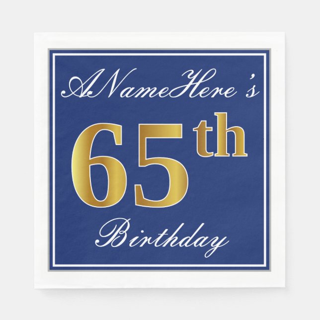 Elegant Blau, Imitats Gold 65. Geburtstag; Individ Serviette (Vorderseite)