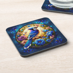 Elegant, blau, Jay, aus Naturglas Inspiriert Getränkeuntersetzer