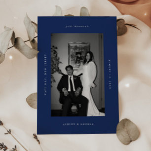 Elegant Blau Just Married Hochzeitsfoto Elopement Ankündigung