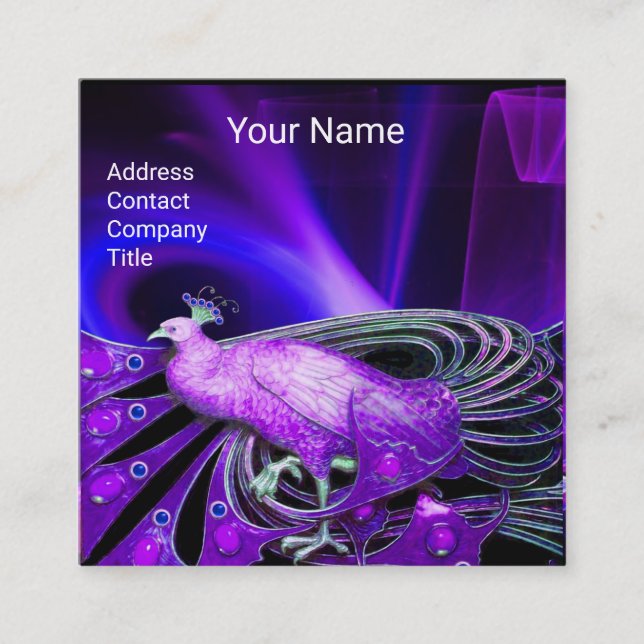 ELEGANT BLAU LILA PEACOCK BLACK MONOGRAMM QUADRATISCHE VISITENKARTE (Vorderseite)