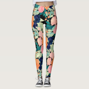 Elegant Blau Rosa Orange Blume Schwarzes Blau Leggings