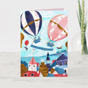 Elegant blau & rot Hot Air Ballon Happy Birthday Karte