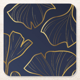 Elegant Blau und Gold Floral Rechteckiger Pappuntersetzer