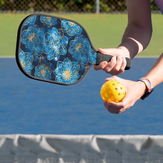 Elegant Blau und Gold Floral - Stilvoll botanisch Pickleball Schläger (InSitu)