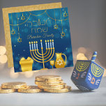 Elegant Blau und Gold jüdische Hanukkah<br><div class="desc">Elegant Blue and Gold Menorah Star der David Jewish Hanukkah Holiday Card</div>