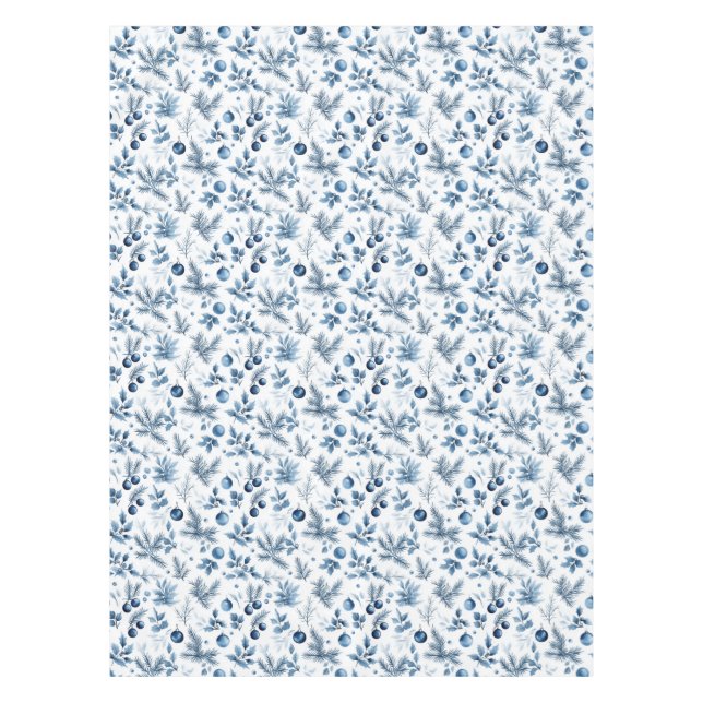 Elegant Blau und Weiß Pine und Heilige Weihnachten Tischdecke (Vorderseite)