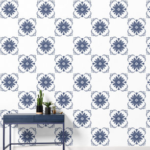 Elegant Blau Weiße Wasserfarbe Mittelmeer Tile Tapete