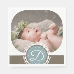 Elegant-blaubraunes Foto Geburtstagsparty Serviette