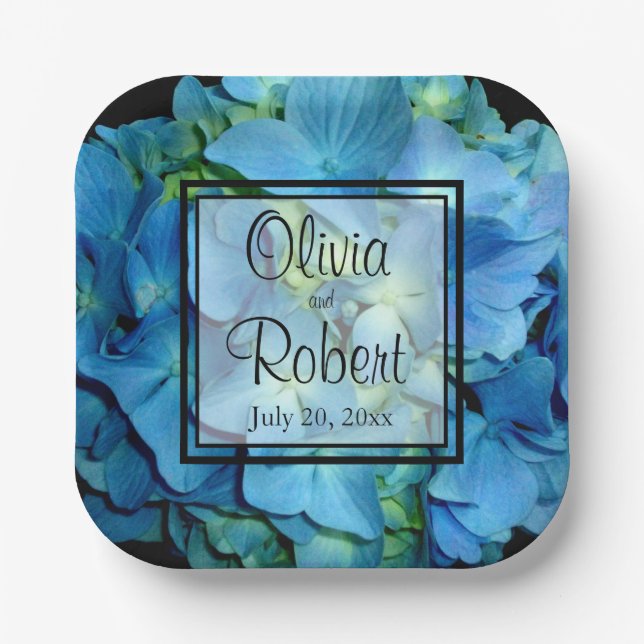 Elegant blaue aquamarine Hydrangeas blauer Rose Pappteller (Vorderseite)