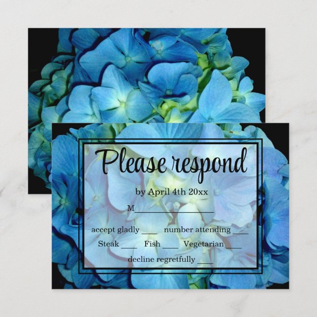 Elegant blaue aquamarine Hydrangeas blauer Rose UA RSVP Karte (Vorne/Hinten)