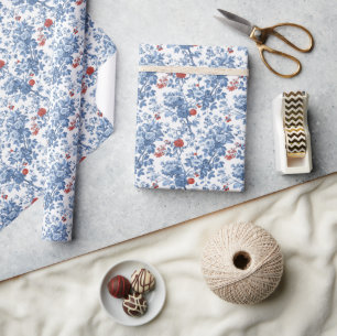 Elegant Blaue Botanische Blumen Geschenkpapier